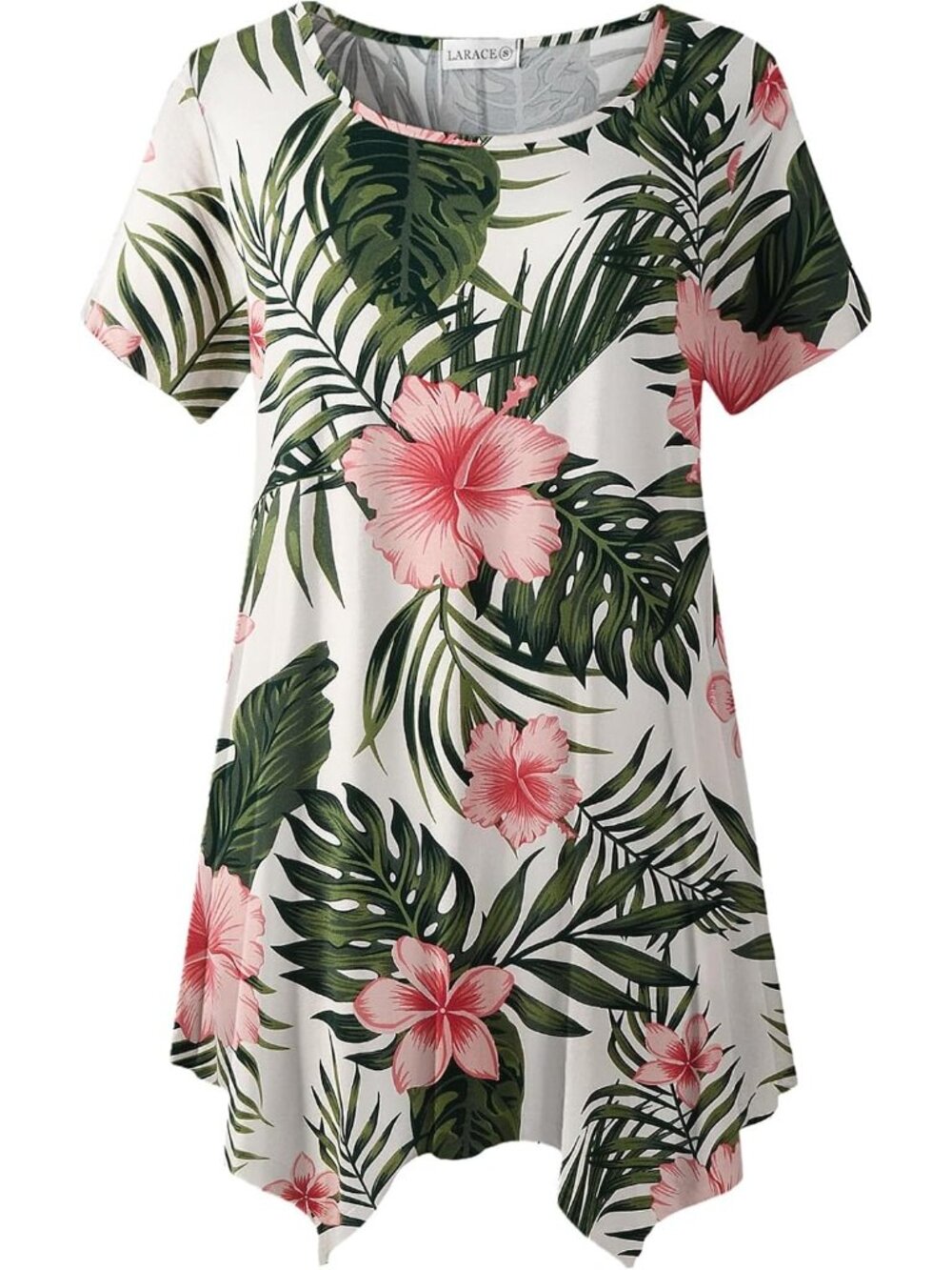 〽️Women White Green Short Sleeve Asymmetrical Tunic Casual Summer Blouse Top